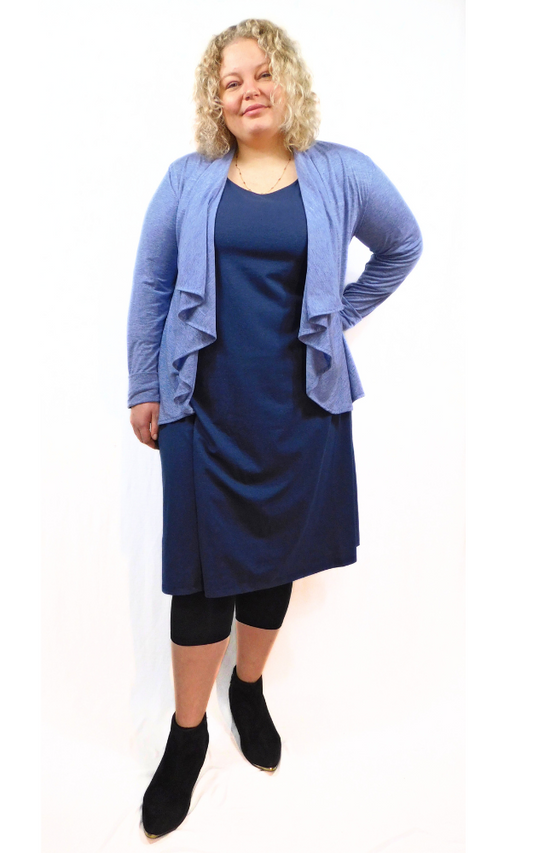Merino Wool Fitted Short Cardigan Wrap - Heather Blue - XXL