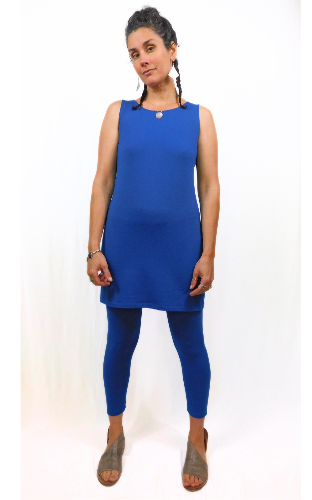 Bamboo Long Crew Slim Tunic Dress - Cobalt (Blue)
