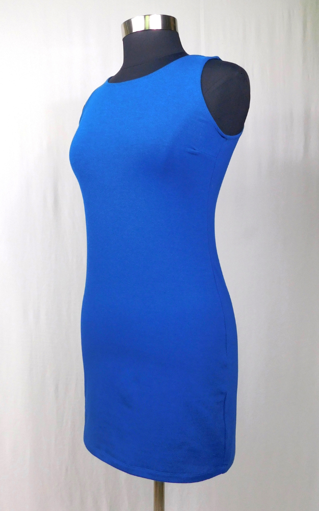 Bamboo Long Crew Slim Tunic Dress - Cobalt (Blue)