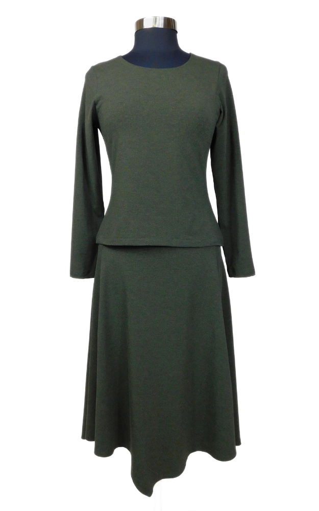 LONG Panel Skirt - Bamboo - Heather Forest Green