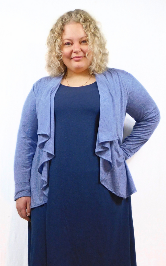 Merino Wool Fitted Short Cardigan Wrap - Heather Blue - XXL
