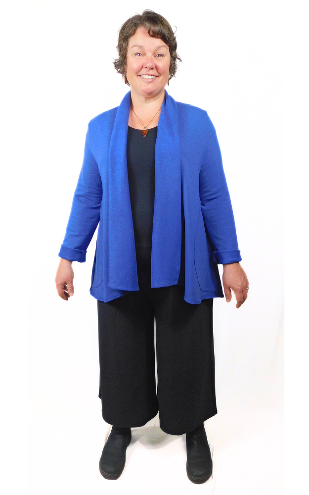 Bamboo Fleece Long Swing Jacket w/pockets Plus - L/XL, 2XL/3XL - Grey / Grey/wBlue