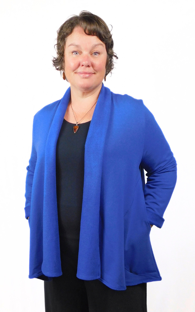 Bamboo Fleece Long Swing Jacket w/pockets Plus - L/XL, 2XL/3XL - Grey / Grey/wBlue