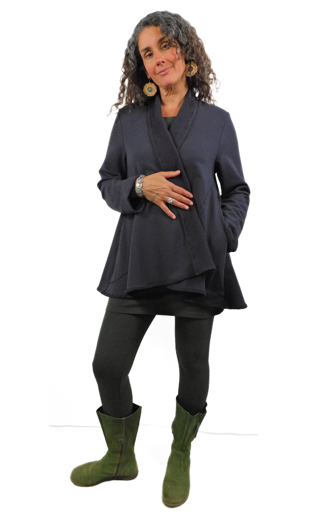 Bamboo Fleece Long Swing Jacket w/pockets - Black Bean