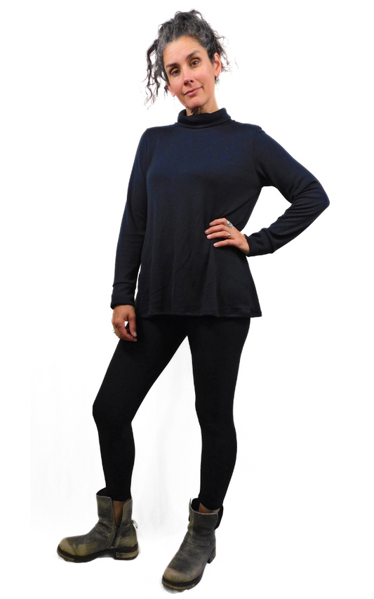 Merino Wool Cowl Turtle Neck Sweater - Black