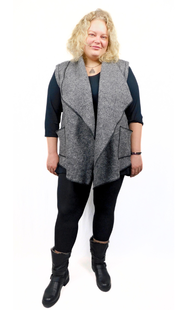 Boiled Wool Vest Jacket - Charcoal