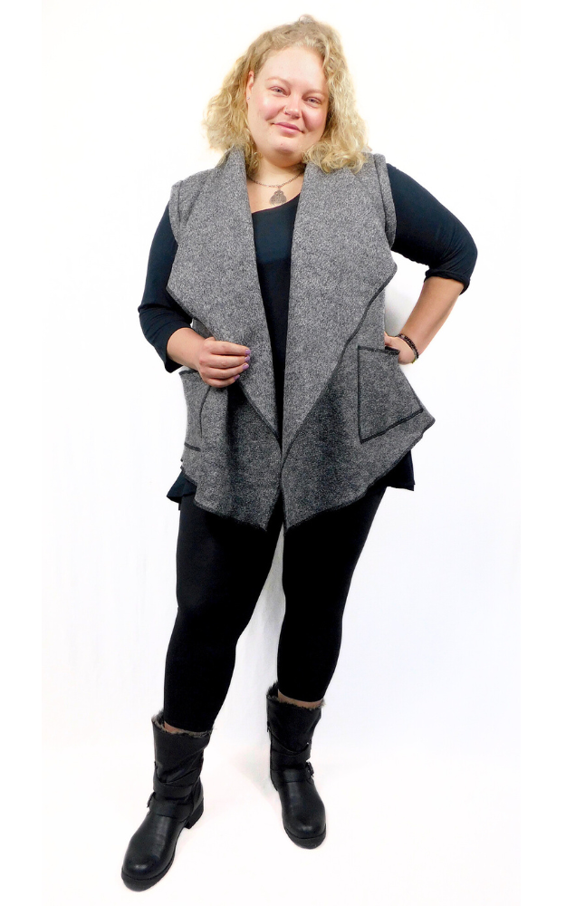 Boiled Wool Vest Jacket - Charcoal