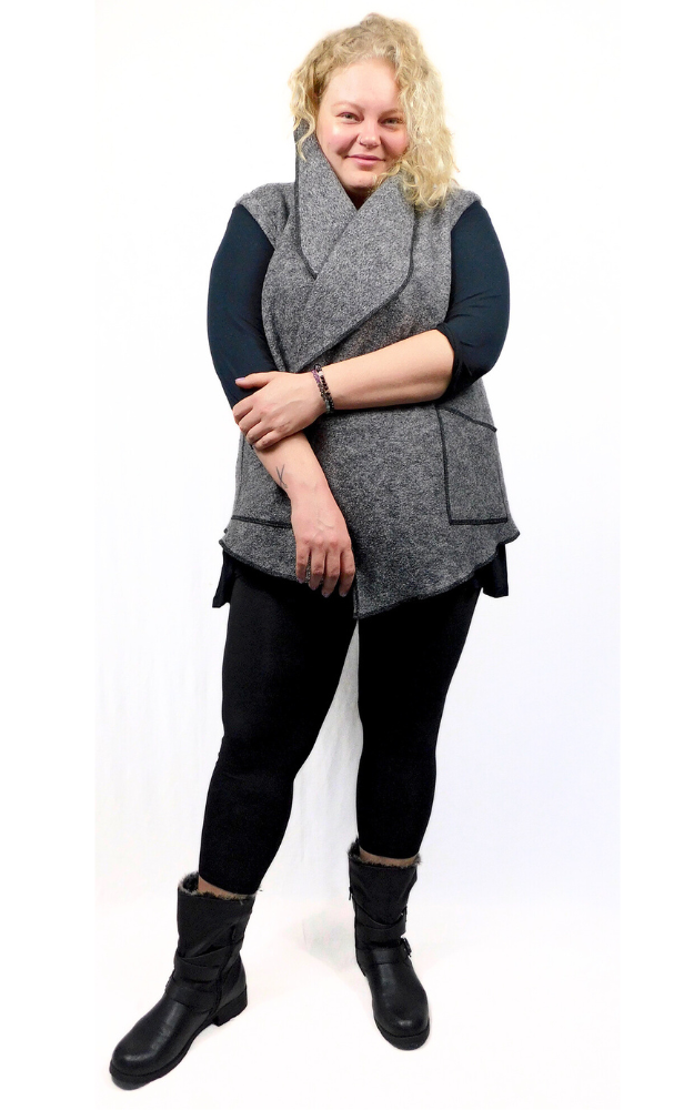 Boiled Wool Vest Jacket - Charcoal