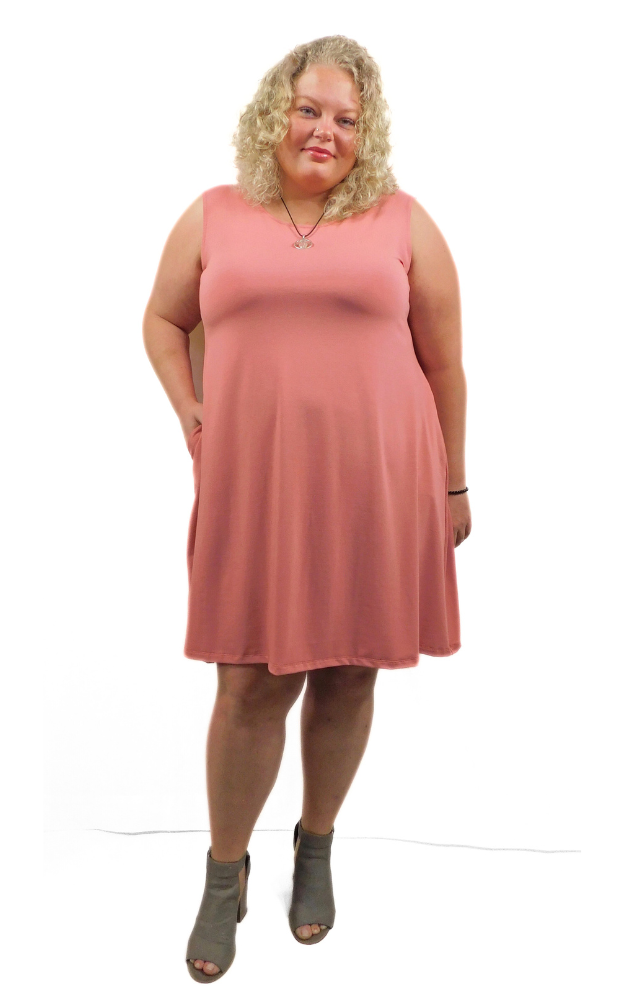 Sleeveless LONG Dress w/pockets -PLUS - Canyon (Peach)