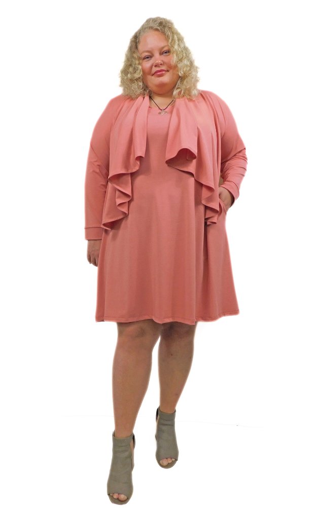 Sleeveless LONG Dress w/pockets -PLUS - Canyon (Peach)