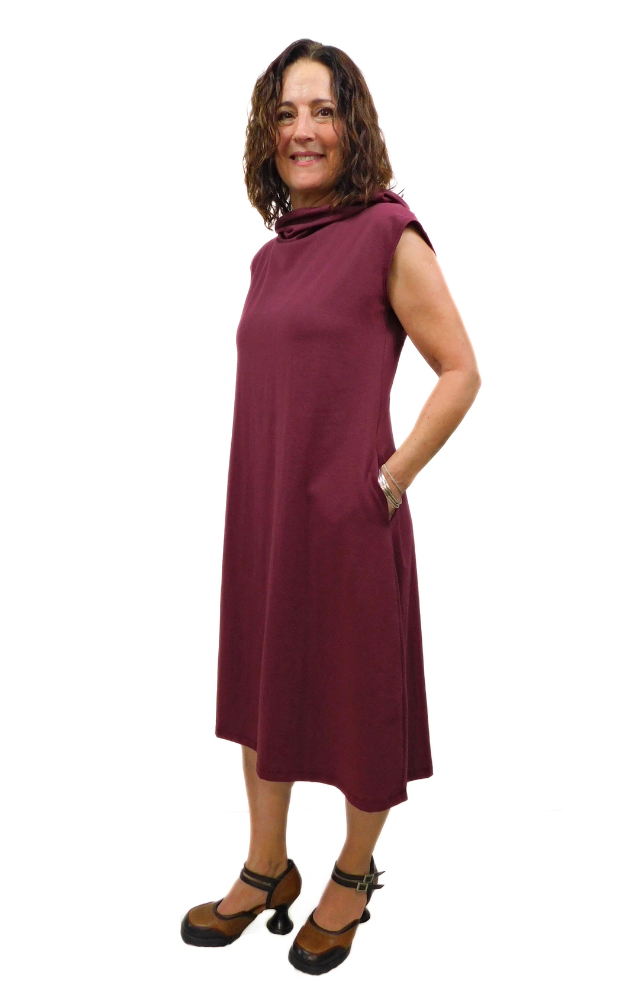 Hemp Organic Cotton Cap Sleeve Hooded LONG Tunic Dress - Heretic Wine