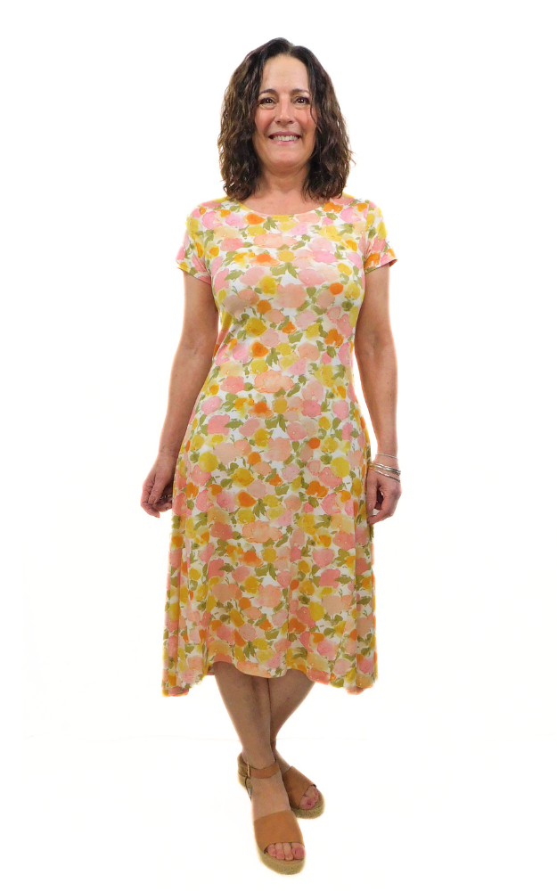 Viscose Semi Fitted Dress Short Sleeve - Pink Print