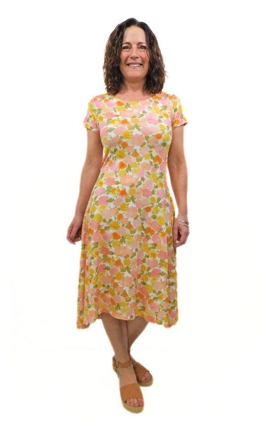 Viscose Semi Fitted Dress - Pink Print