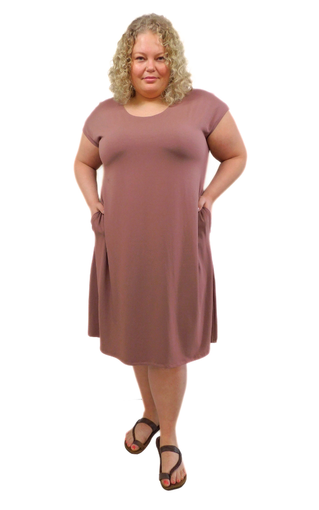 Cap Sleeve LONG Tunic Dress w/pockets - Nutmeg