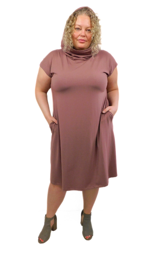 Cap Sleeve Hooded LONG Tunic Dress w/pockets - Nutmeg