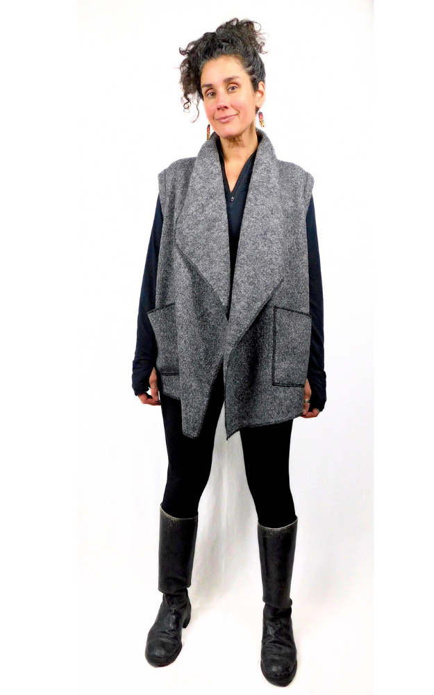 Boiled Wool Vest Jacket - Charcoal
