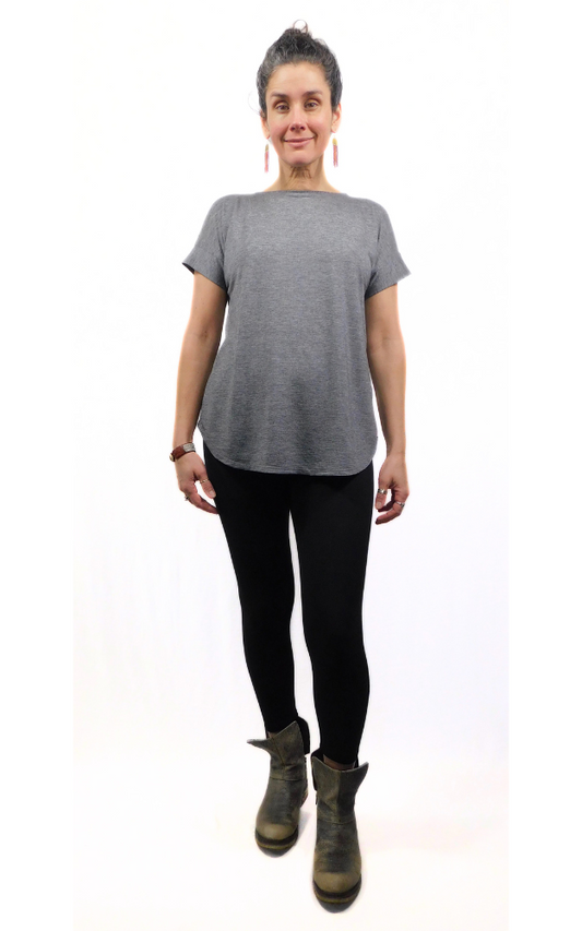 Tencel Merino Wool Scoop Hem T-shirt - Charcoal