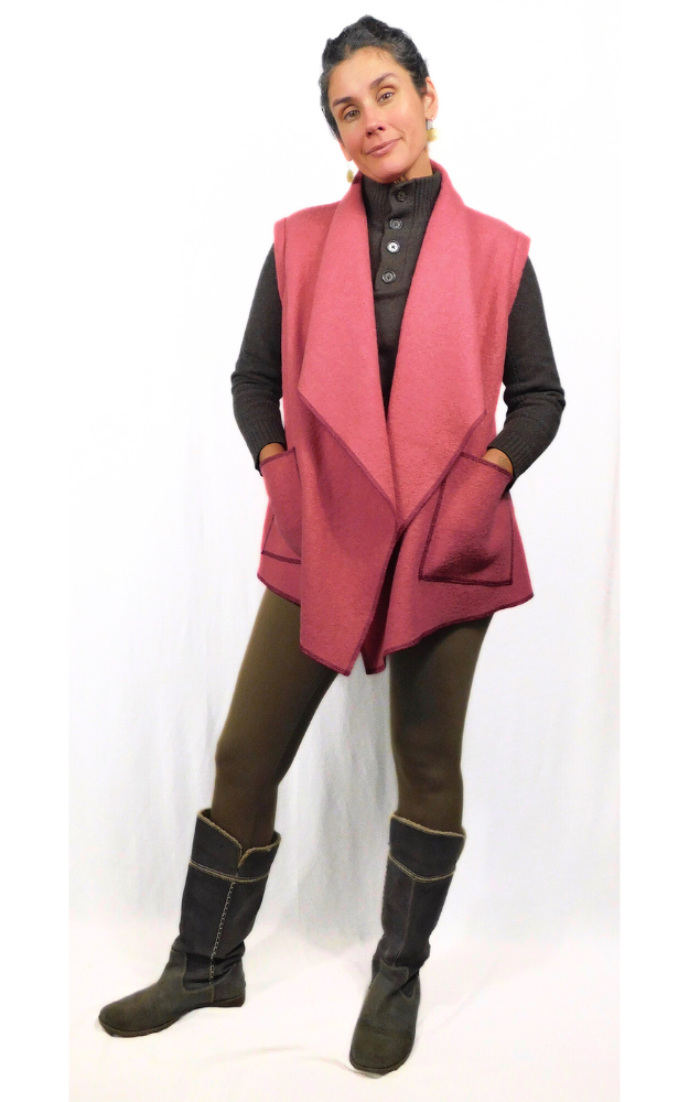 Boiled Wool Vest Jacket - Dusty Rose