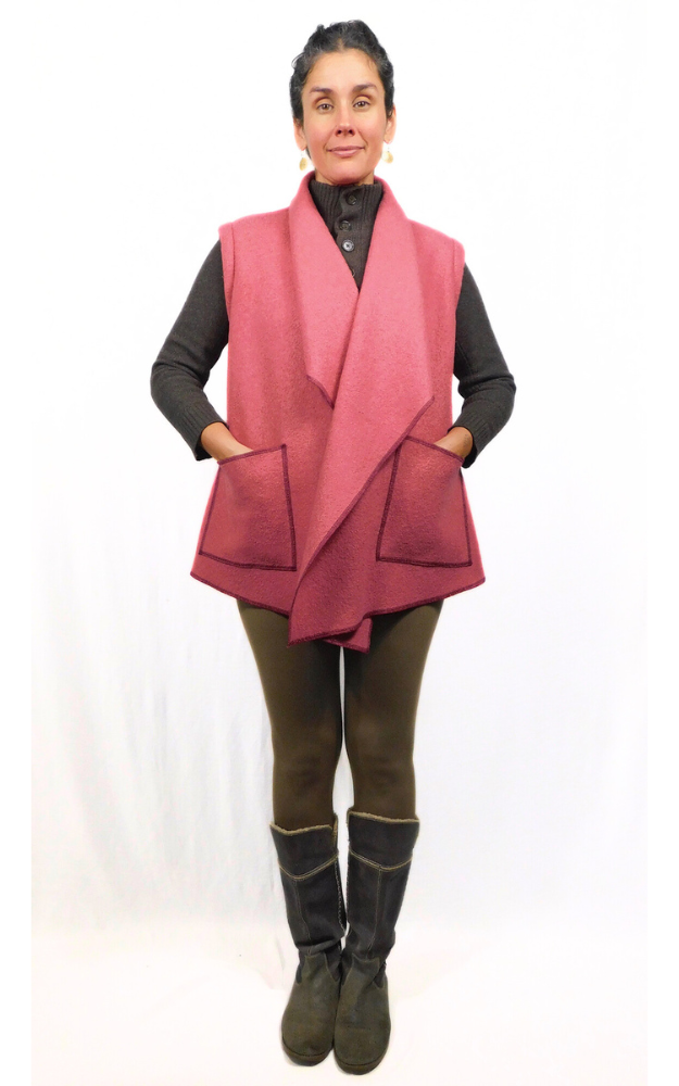 Boiled Wool Vest Jacket - Dusty Rose