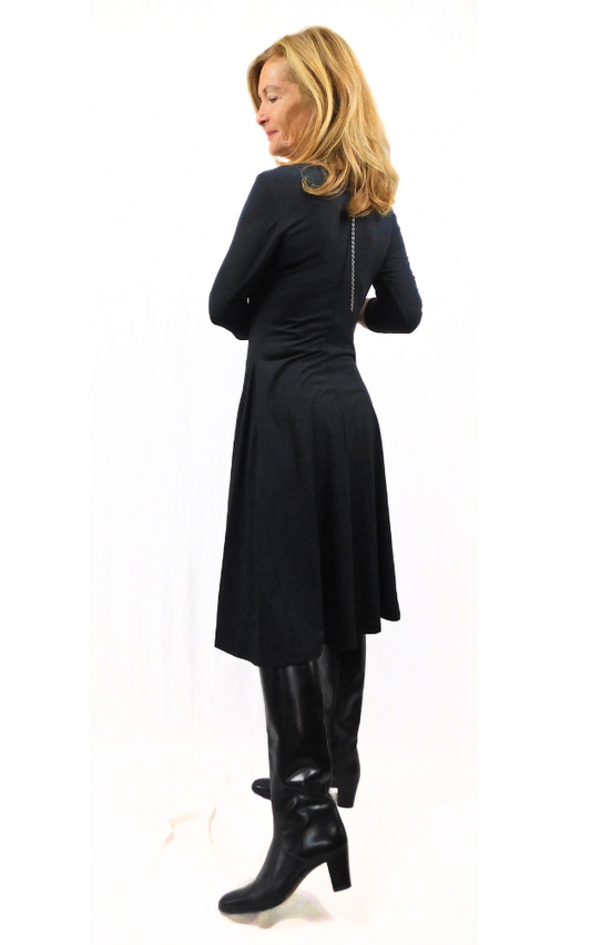 Bamboo Cotton Fitted Tank Dress 3/4 Sleeve Black or Navy