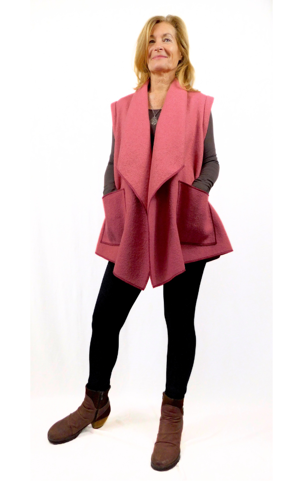Boiled Wool Vest Jacket - Dusty Rose