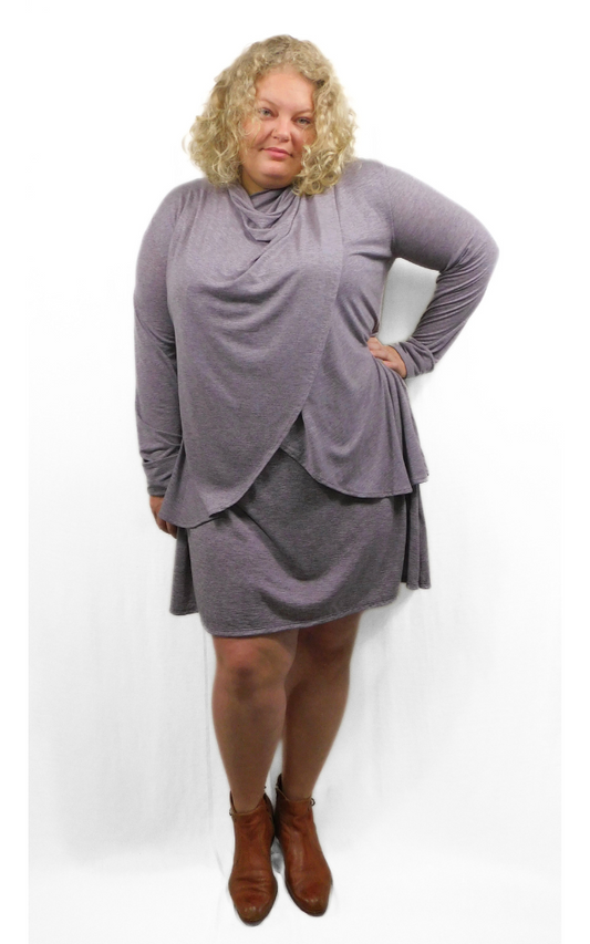 Merino Wool Short Cardigan Wrap - Heather Eggplant