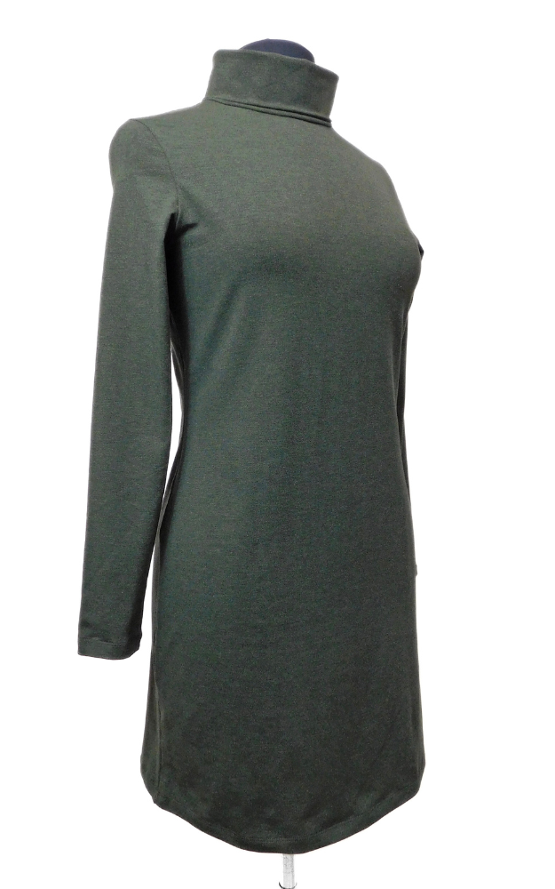 Green Turtle Neck Long Sleeve Dress on Manequin