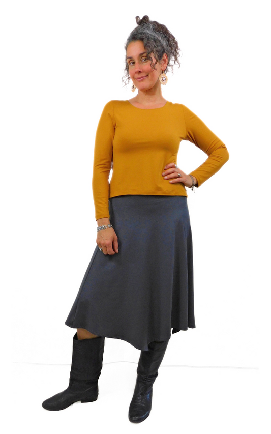 Long Sleeve Scoop Neck Top - Curry (Gold)