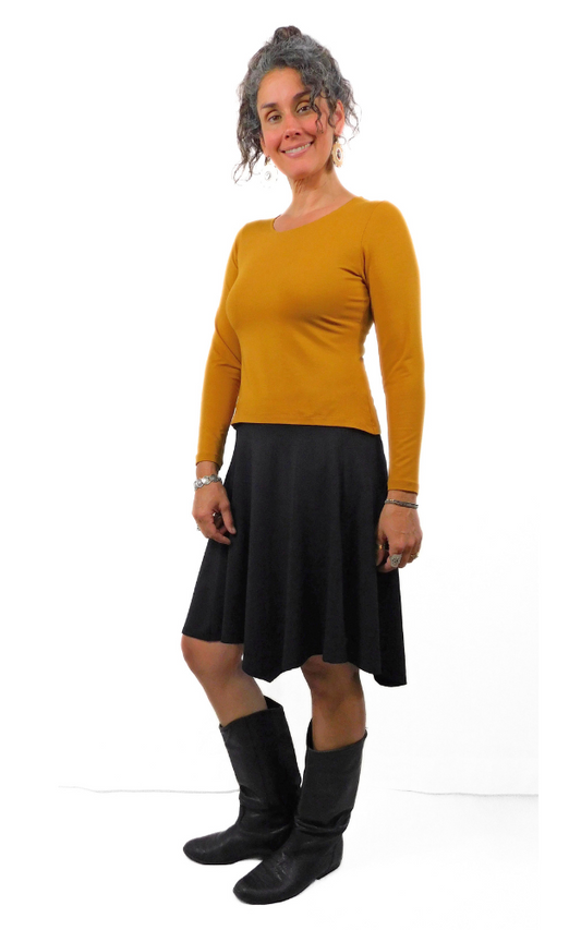 Long Sleeve Scoop Neck Top - Curry (Gold)