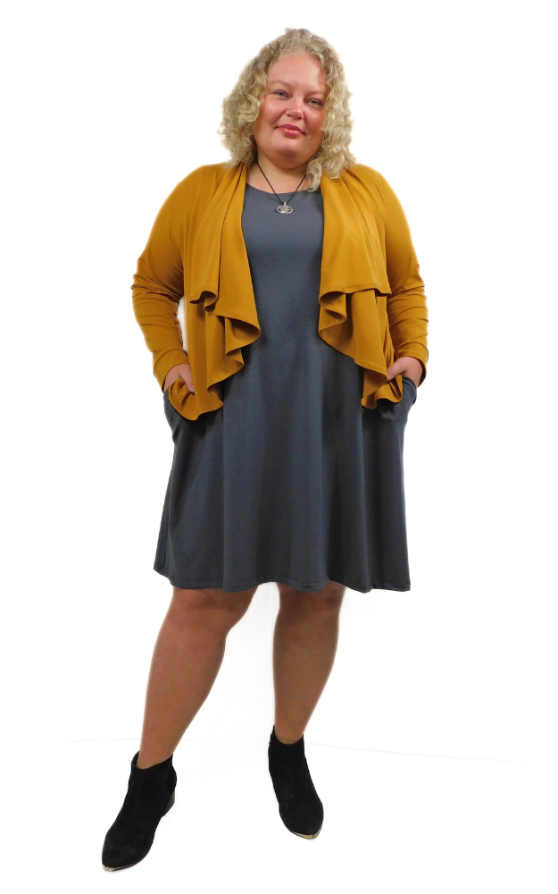 Sleeveless LONG Dress w/pockets -PLUS - Graphite