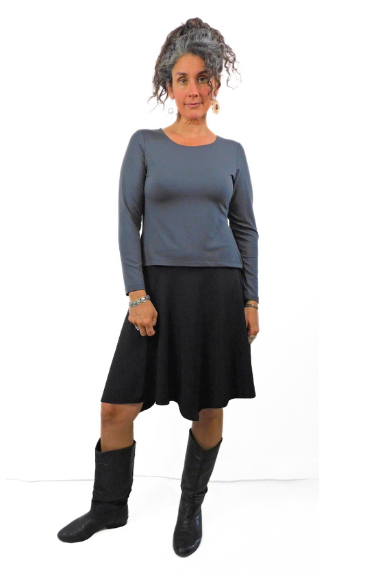 Long Sleeve Scoop Neck Top - Graphite