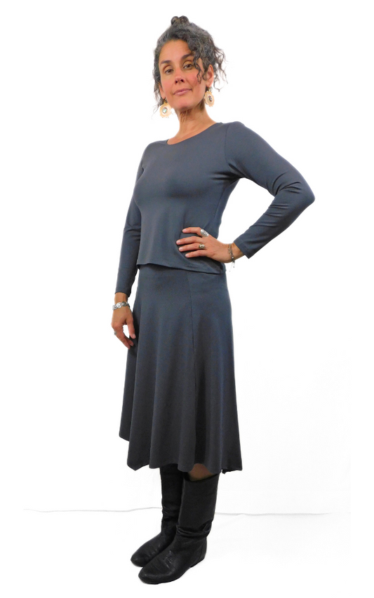 Long Sleeve Scoop Neck Top - Graphite
