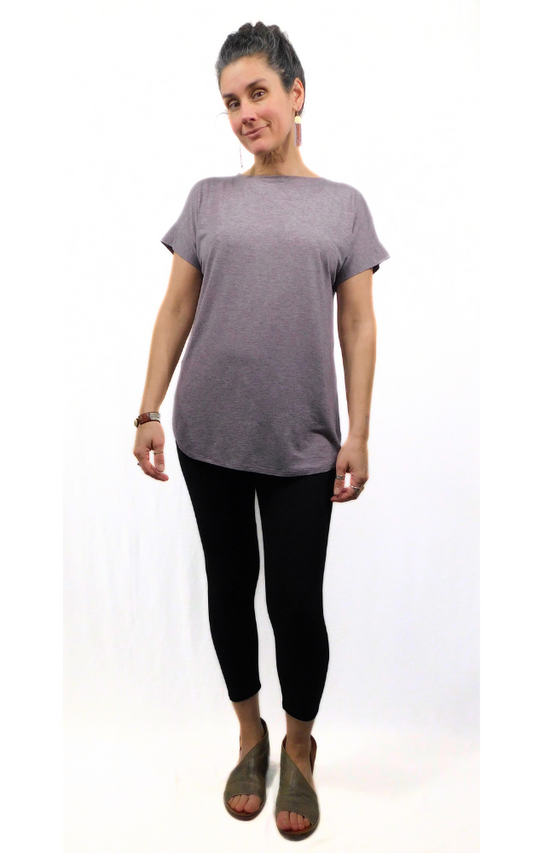 Tencel Merino Wool Scoop Hem T-shirt - Heather Eggplant