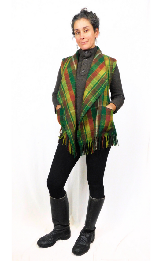 Merino Wool Tartan Vest Jacket - Canadian Rockies - Size M/L