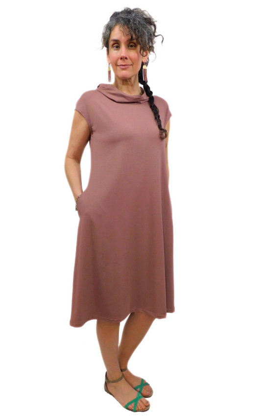 Cap Sleeve Hooded LONG Tunic Dress w/pockets - Nutmeg