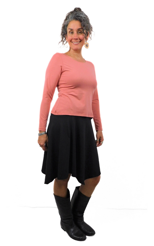 Long Sleeve Scoop Neck Top - Peach
