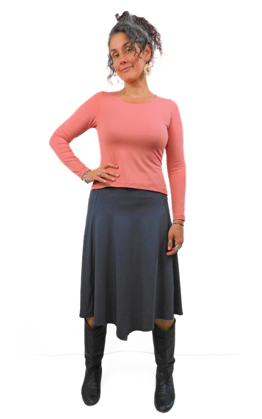 Long Sleeve Scoop Neck Top - Peach