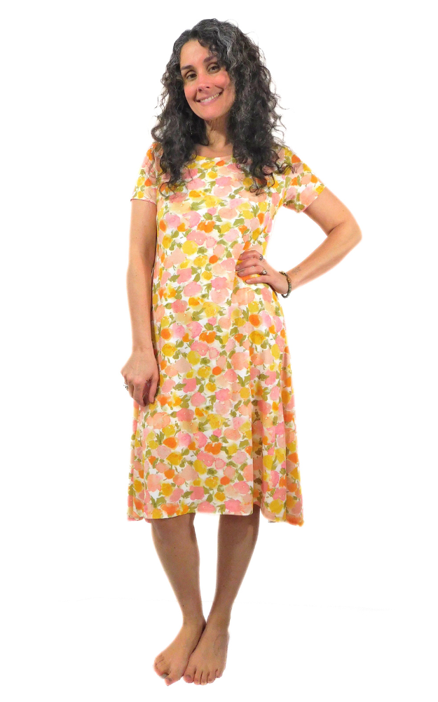 Viscose Semi Fitted Dress Short Sleeve - Pink Print