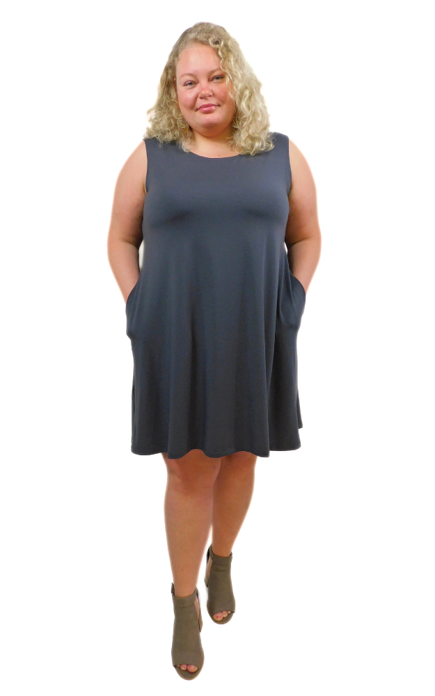 Sleeveless LONG Dress w/pockets -PLUS - Graphite