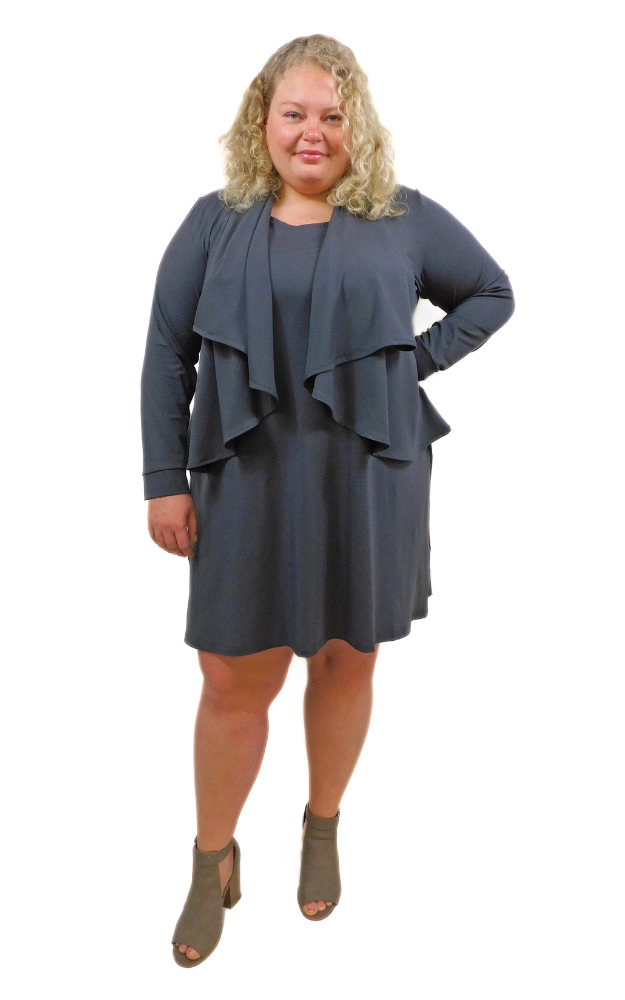 Sleeveless LONG Dress w/pockets -PLUS - Graphite
