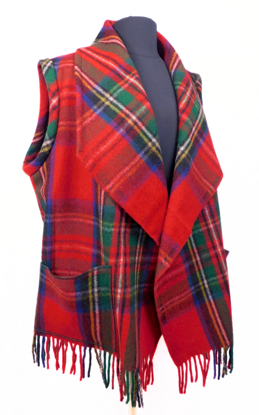 Merino Wool Tartan Vest Jacket - Royal Stewart - Size XL/2XL