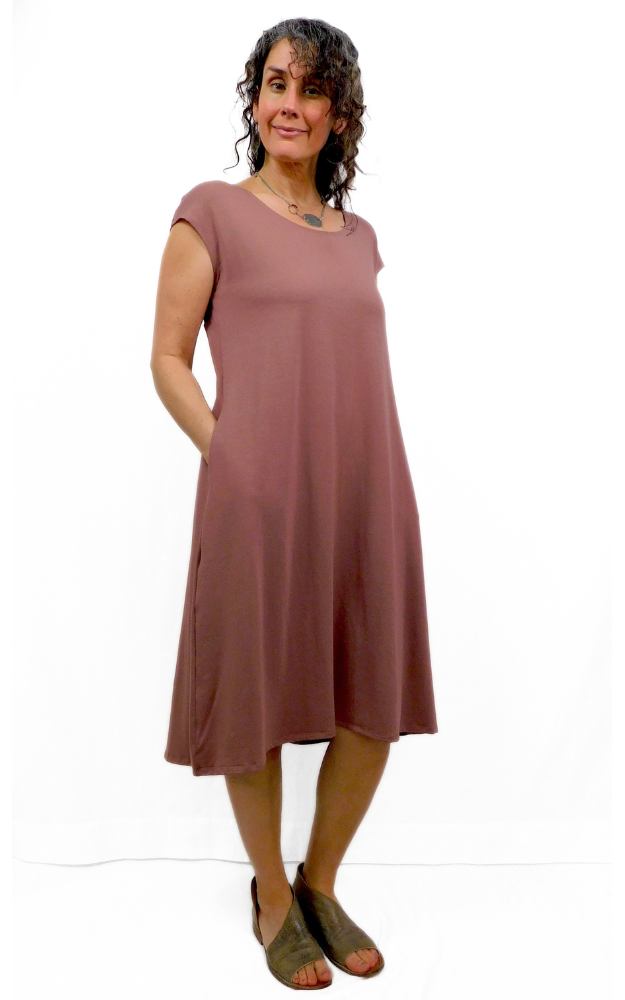 Cap Sleeve LONG Tunic Dress w/pockets - Nutmeg