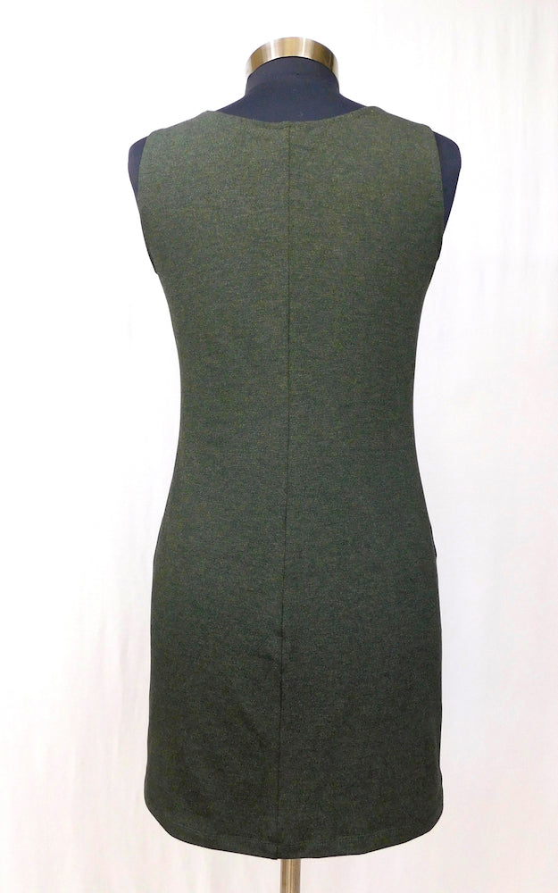 Bamboo Long Crew Slim Tunic Dress - Forest Green - 3XL