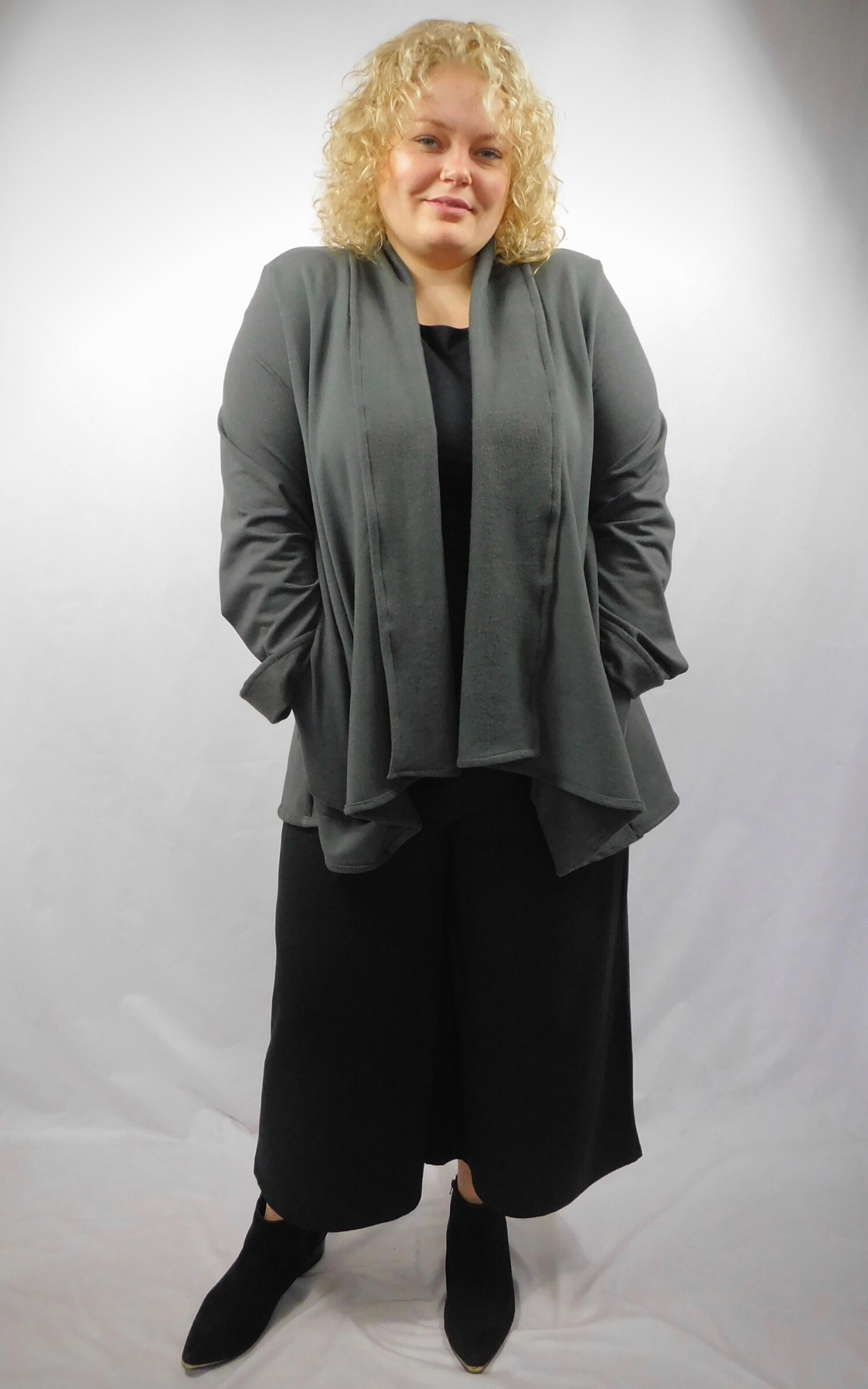Bamboo Cotton Fleece Long Swing Jacket Plus Size Raven Gray