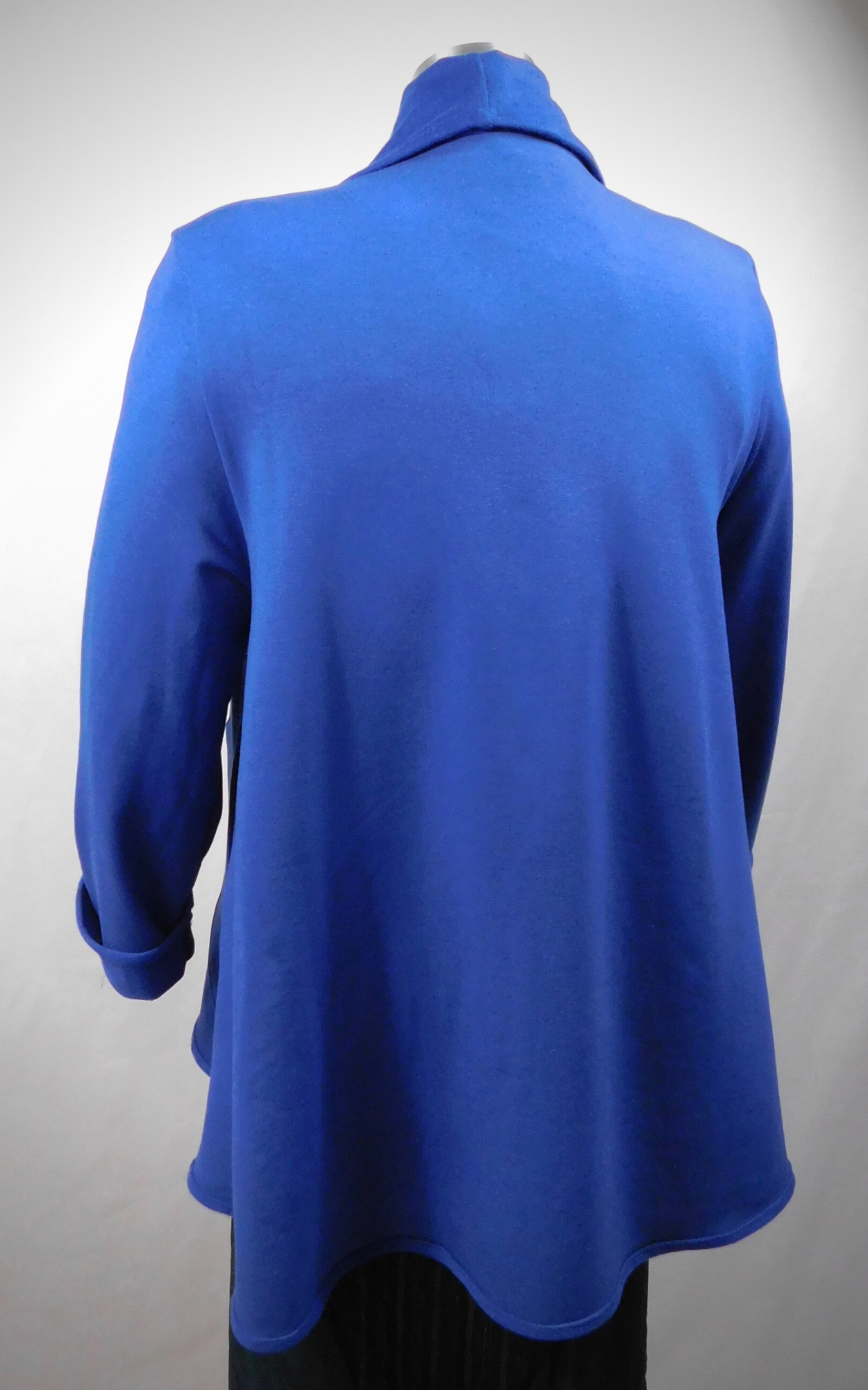 Bamboo Cotton Fleece Long Swing Jacket Plus Size with Side Pockets Twilight Blue Back view