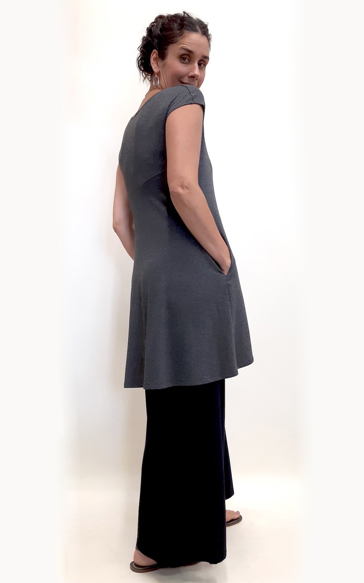 Bamboo Cotton Cap Sleeve Tunic Charcoal Gray