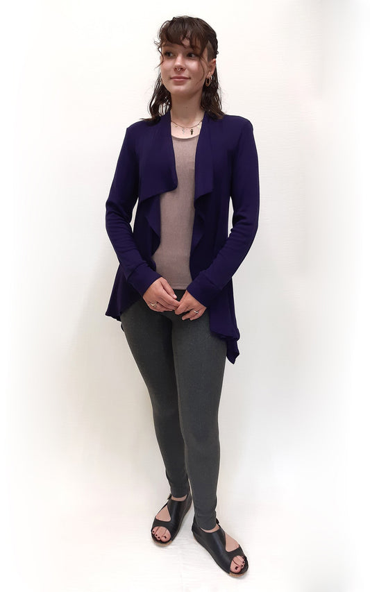 Bamboo Merino Panel Cardigan Deep Purple