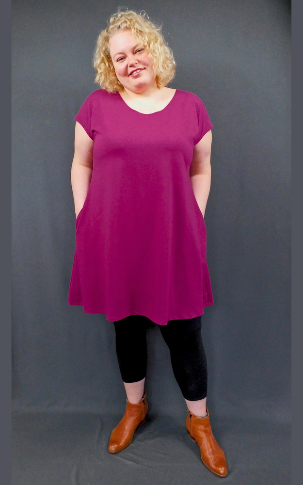 Hemp Organic Cotton Cap Sleeve Tunic w/Pockets BLACK CHERRY