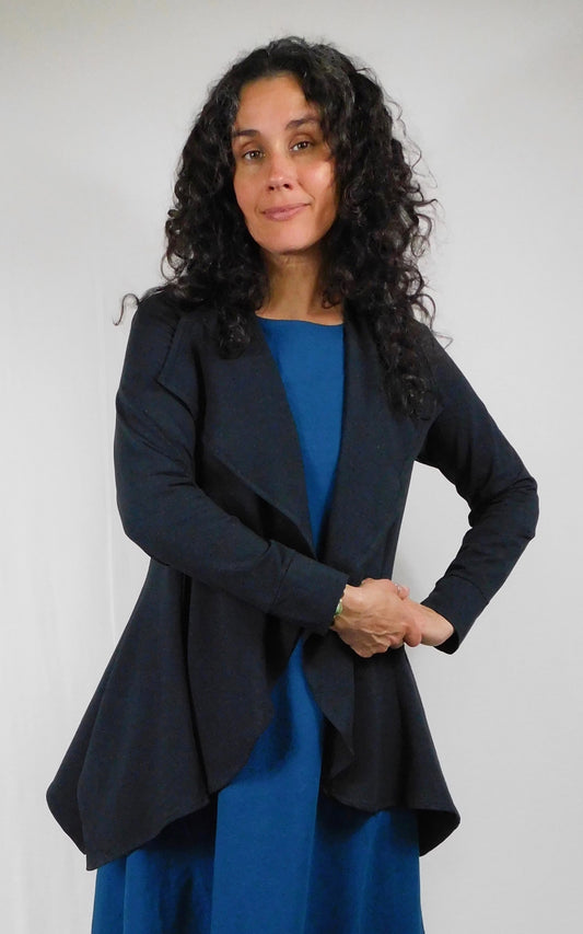 Hemp Organic Cotton Panel Cardigan Black