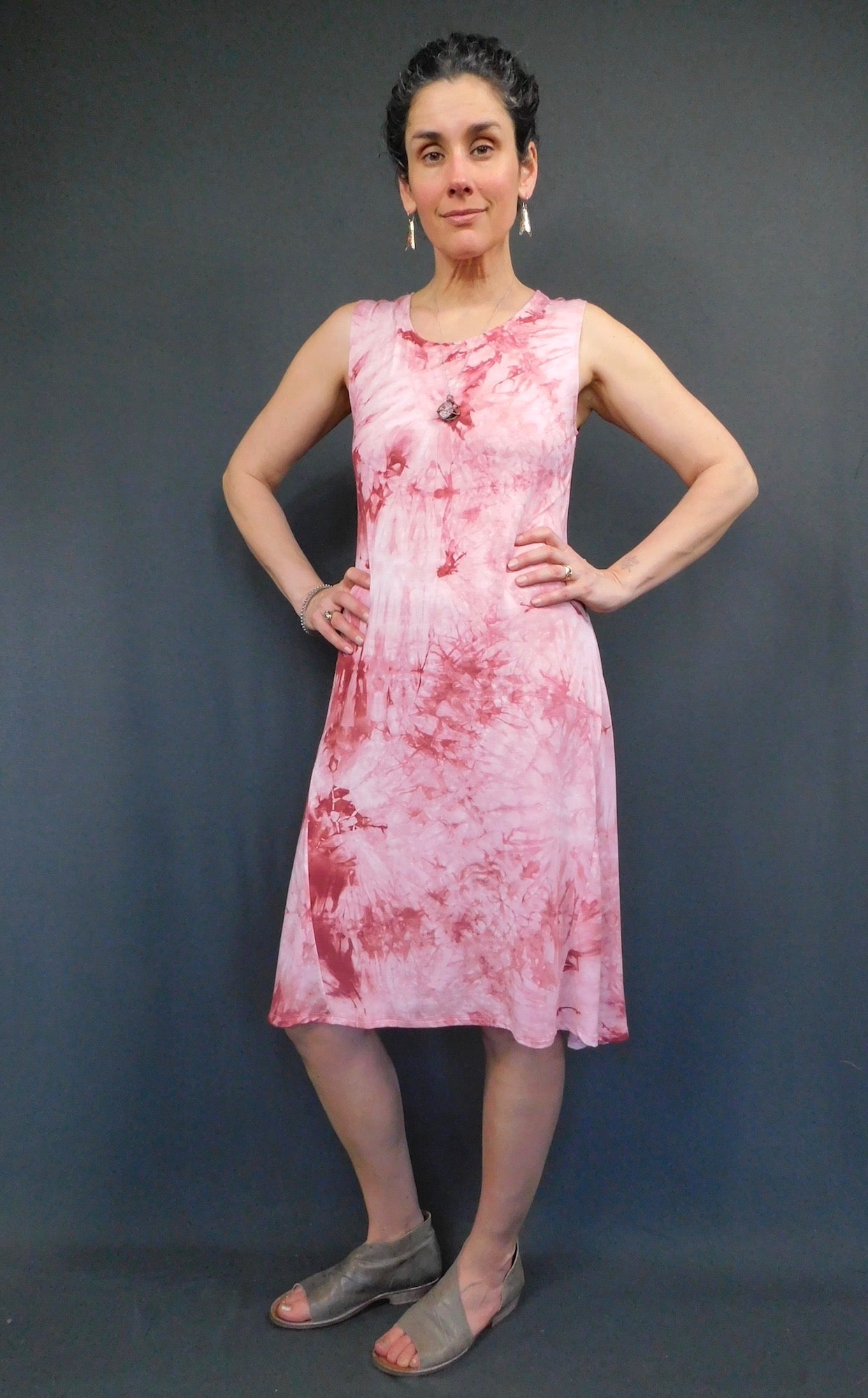 Bamboo Tie Dye Sleeveless Tank Dress - Sangria